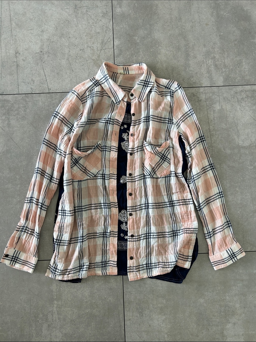 Free People Plaid Button-Up Shirt - Light Pink & White with silk back